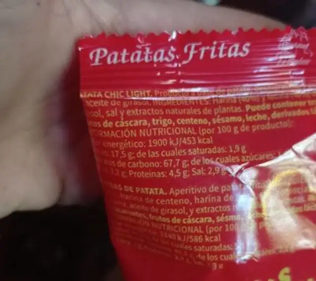 Conos de Maiz nutrition facts table