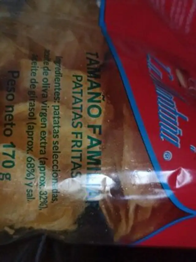 Patatas fritas ingredients label