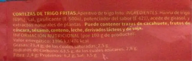 Cortezas de trigo nutrition facts table