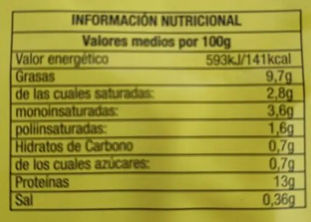 Huevos nutrition facts table