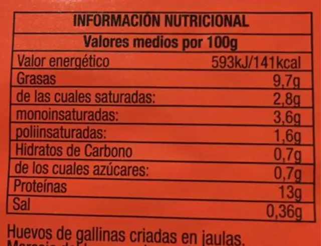 Huevos clase nutrition facts table