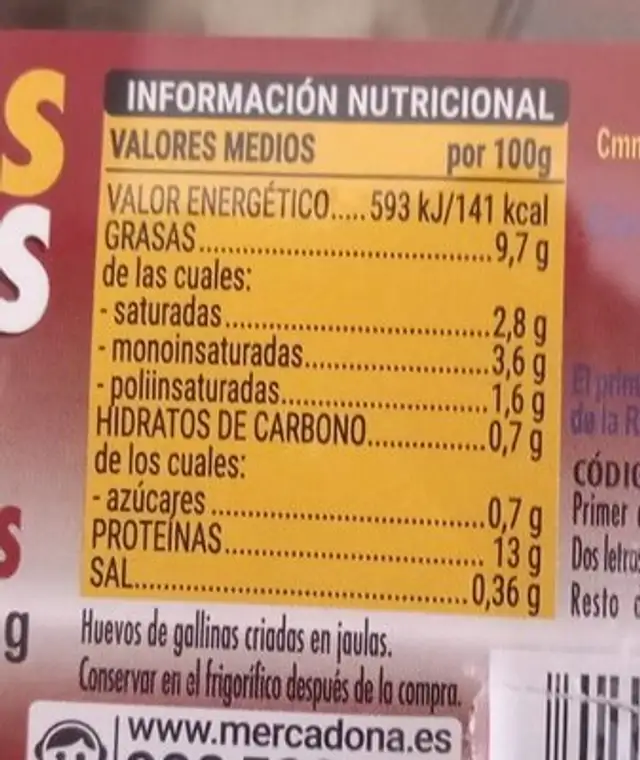 Huevos Frescos nutrition facts table