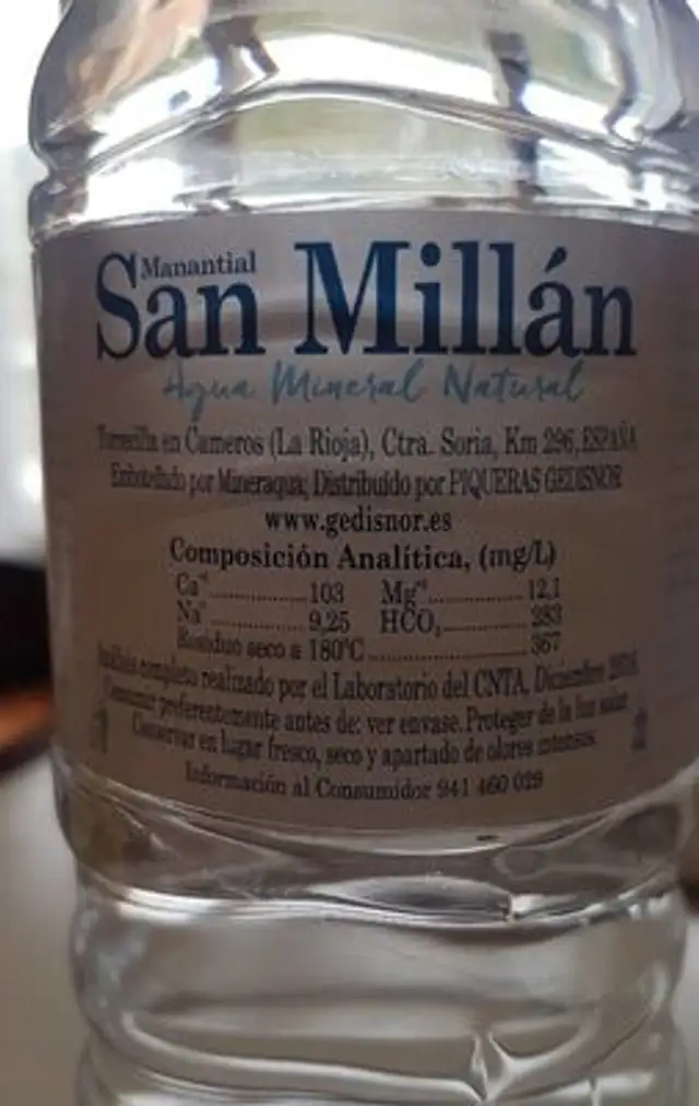 San Millán Agua Mineral Natural nutrition facts table
