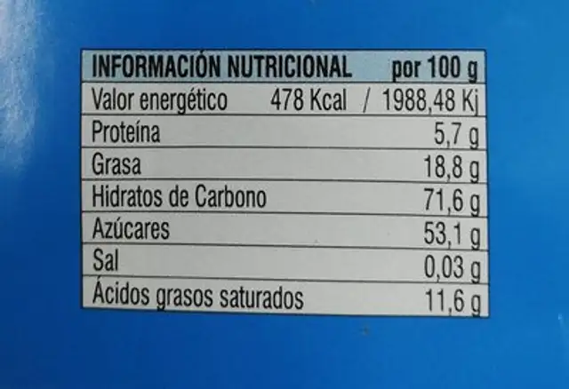 Chocolate familiar a la taza nutrition facts table