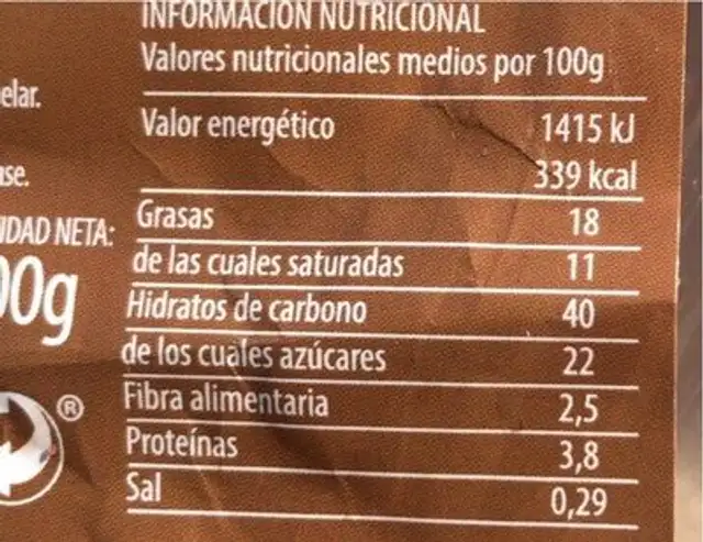 Mousse de trufa nutrition facts table