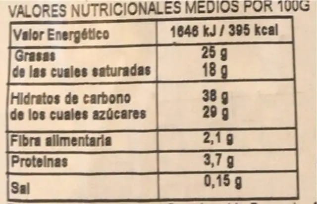 Tronco de navidad nutrition facts table