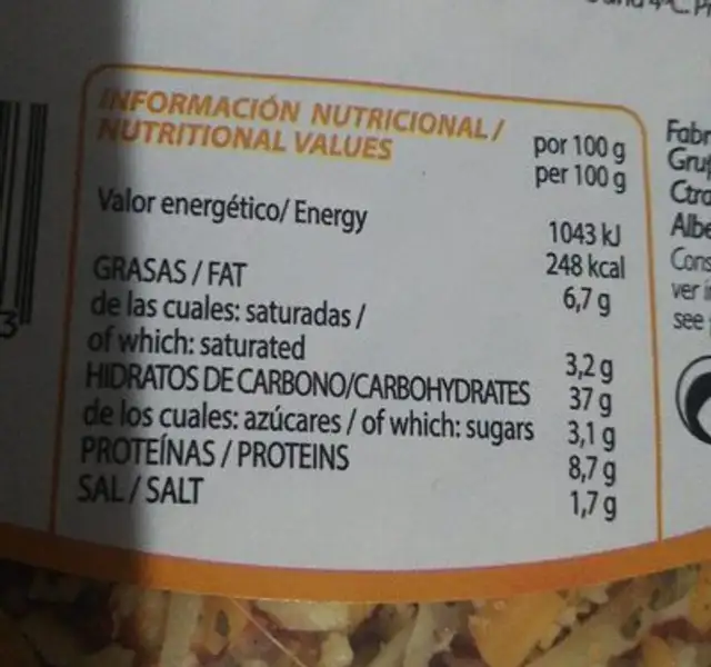 Pizza Queso nutrition facts table