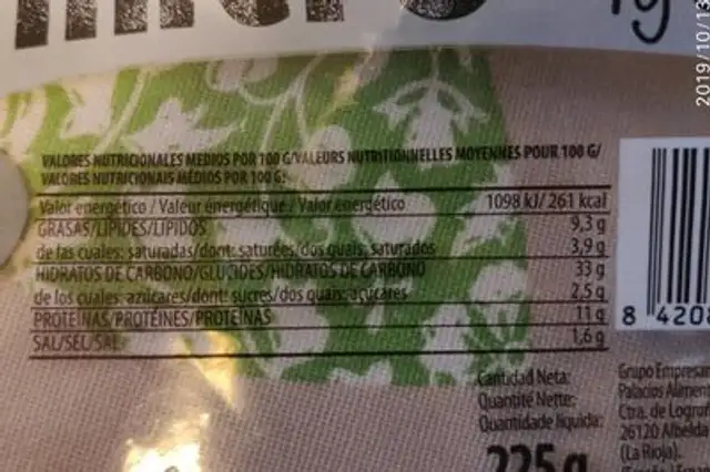 Cuatro quesos nutrition facts table