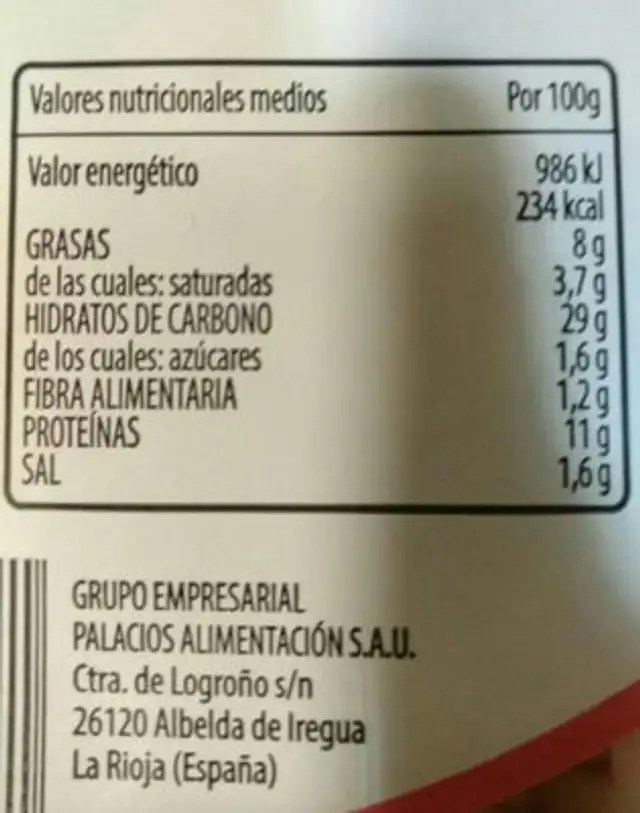 Pizza refrigerada jamón y queso nutrition facts table