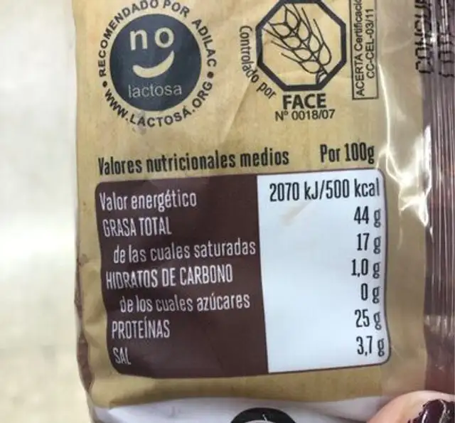 Chorizo ecológico nutrition facts table