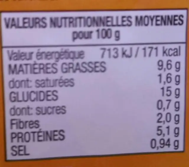 Tortilla nutrition facts table