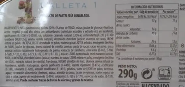 Galleta 1 nutrition facts table