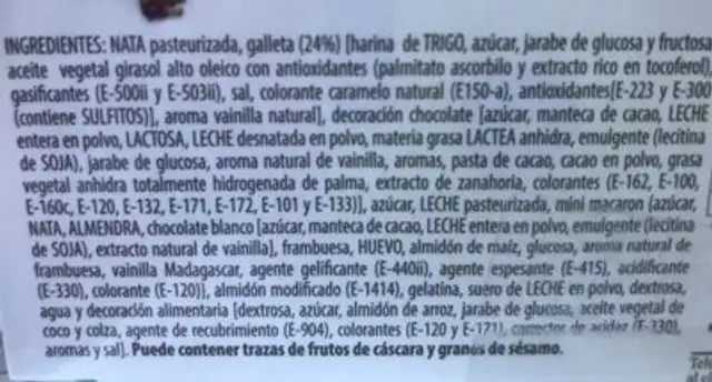 Tarta galleta nutrition facts table