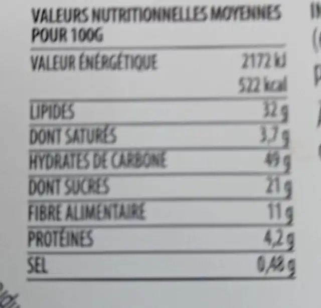 Chips aux 4 légumes cuites à l'huile d'olive nutrition facts table
