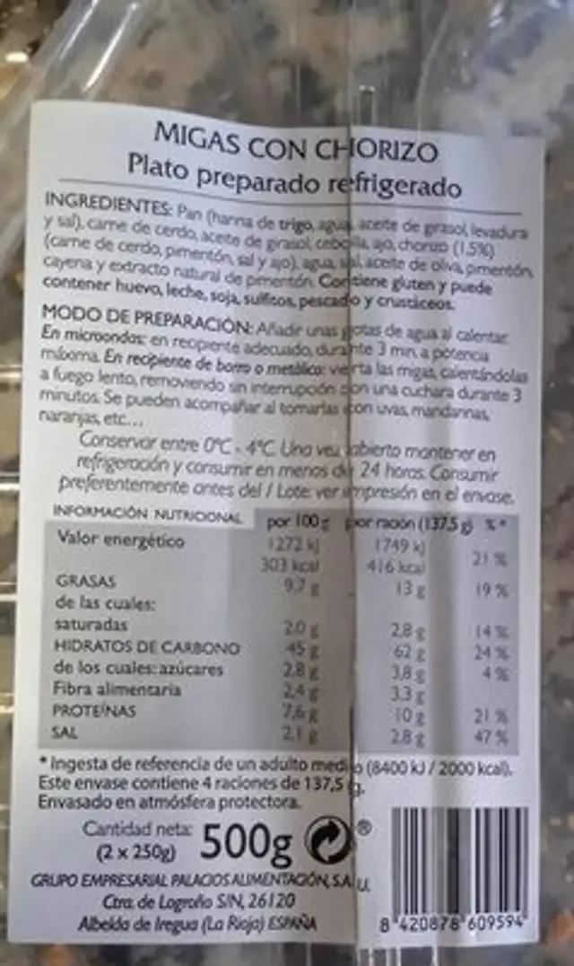 Migas con chorizo