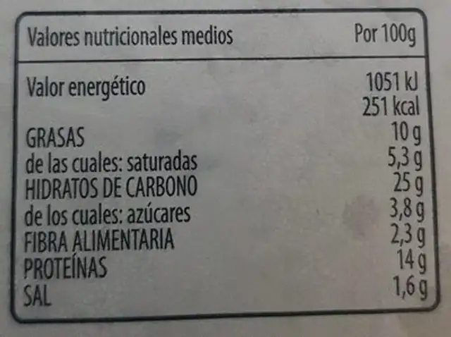 Pizza jamon Serrano nutrition facts table