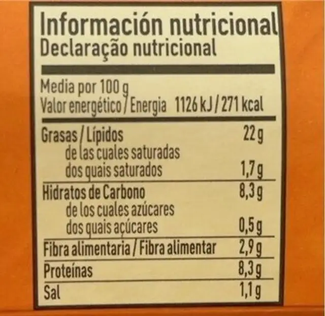 Paté vegetal Believe it! nutrition facts table
