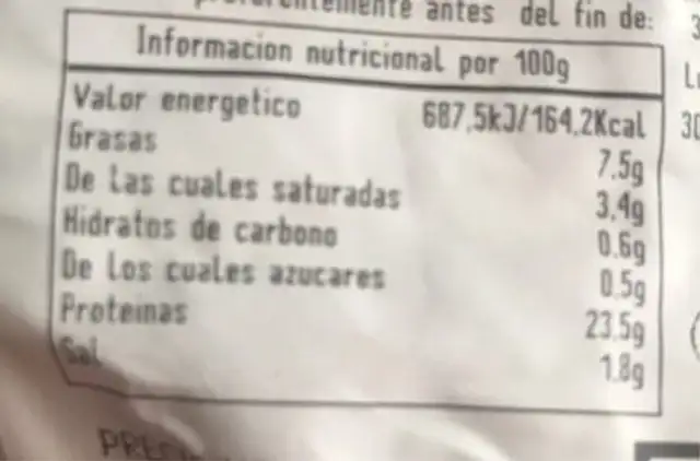 Paleta asada nutrition facts table