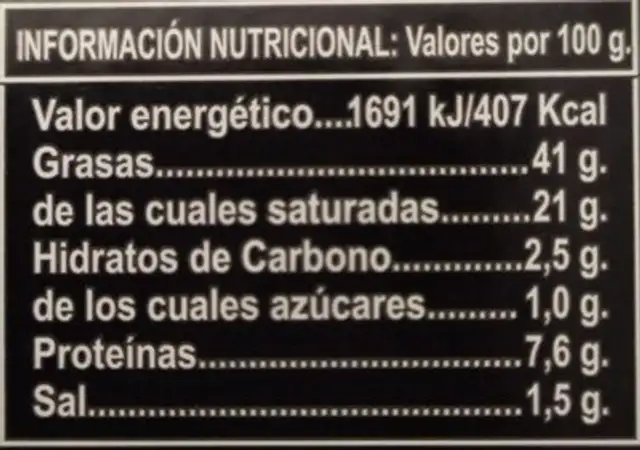 Pateé de cerdo nutrition facts table
