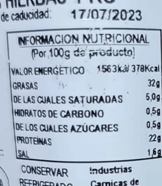 Lomos de orza a las finas hierbas nutrition facts table
