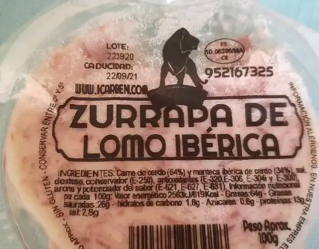 Zurrapa de lomo ibérica nutrition facts table