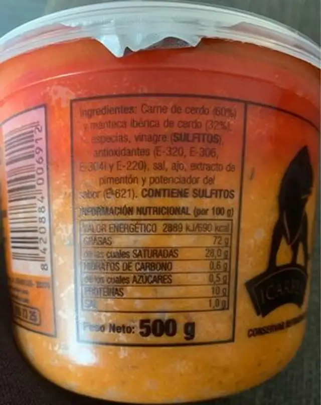 Zurrapa de lomo colorá nutrition facts table