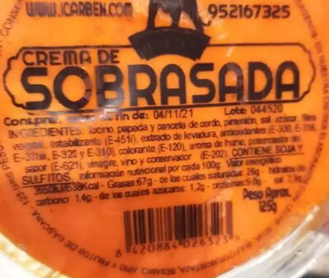 Crema de sobrasada nutrition facts table