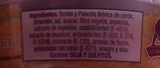 Sobrasada ingredients label