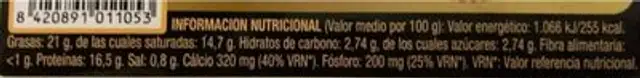 Queso fresco de oveja nutrition facts table
