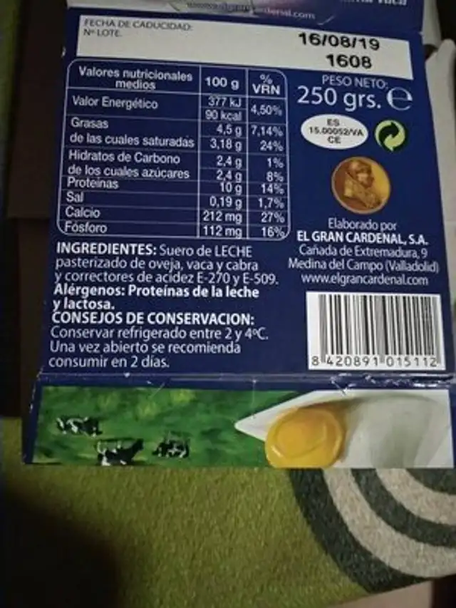 Requeson Ricotta ingredients label