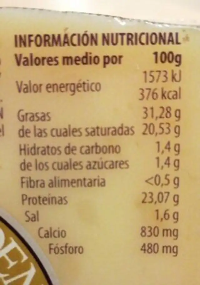 Queso El Gran Cardenal nutrition facts table