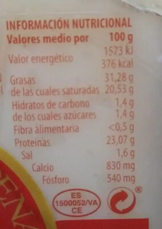 Queso ibérico semicurado nutrition facts table