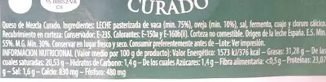 Queso de mezcla curado nutrition facts table