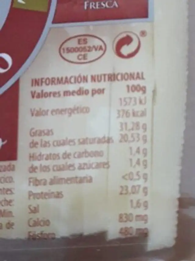Queso nutrition facts table