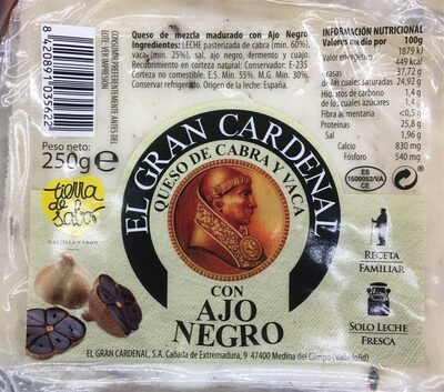 Queso cabra y vaca con ajo negro front packaging