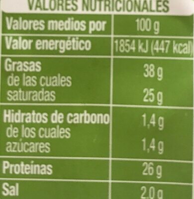 Queso curado oveja nutrition facts table