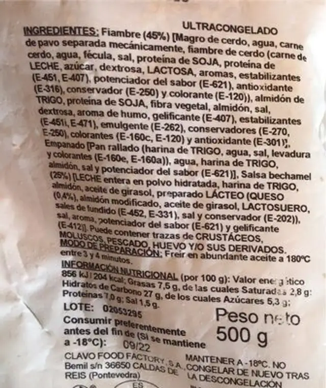 Mini sanjacobos nutrition facts table