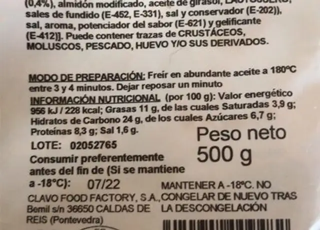 Mini flamenquines nutrition facts table