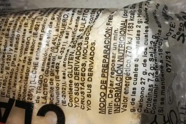 San jacobo nutrition facts table