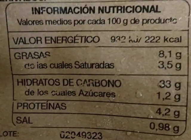 Mini empanadillas de atún nutrition facts table