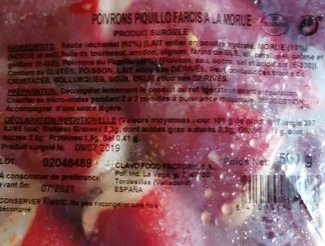 Poivrons piquillos farcis à la morue nutrition facts table