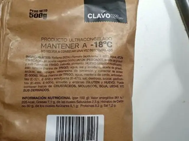 Mini Empanadillas de atún ingredients label