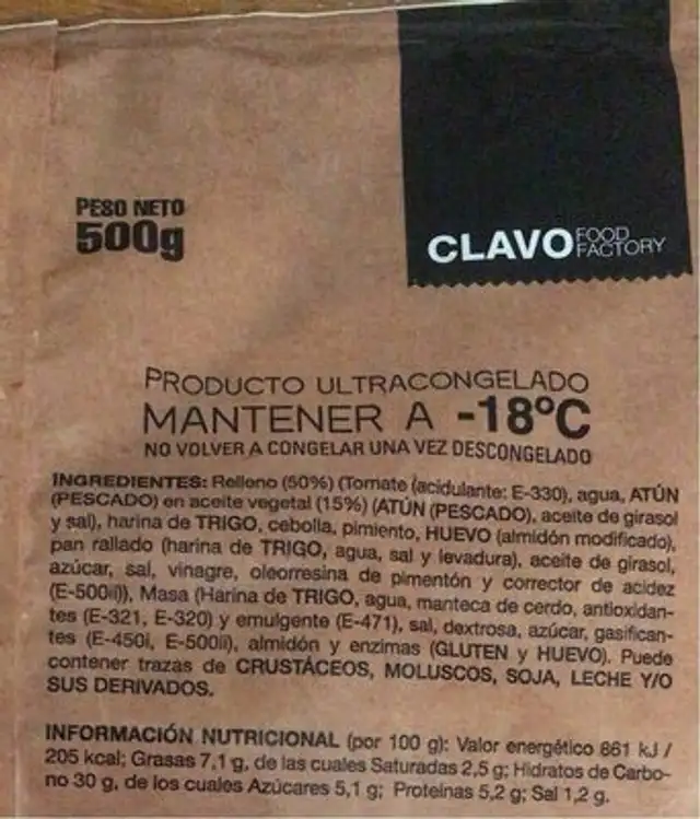 Mini Empanadillas de atún nutrition facts table