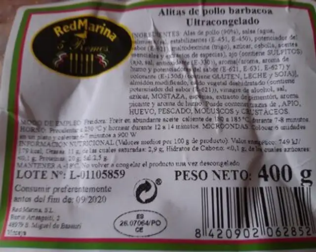 Aitas de pollo barbacoa nutrition facts table