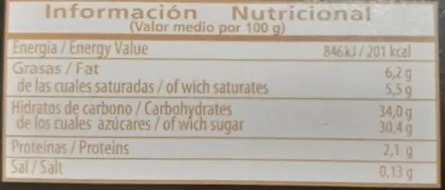 Barra helado fruta nutrition facts table