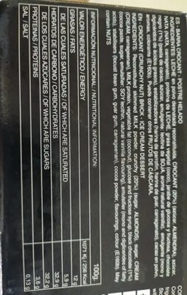 Crocant nutrition facts table