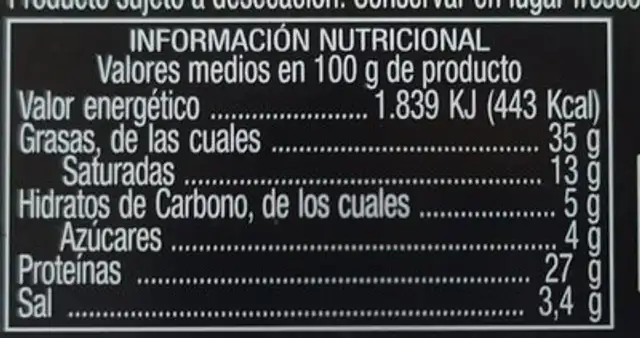 Espetec nutrition facts table