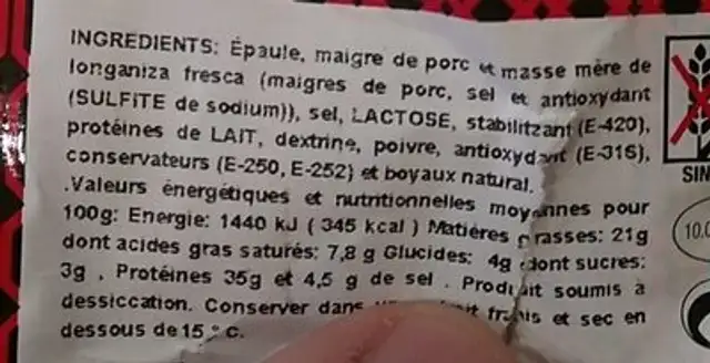 Sola ingredients label