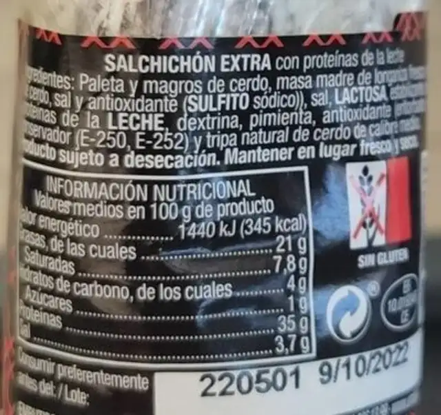 Longaniza de Pagés nutrition facts table