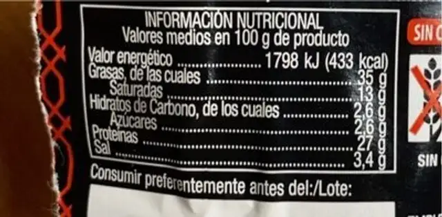 Fuet extra nutrition facts table